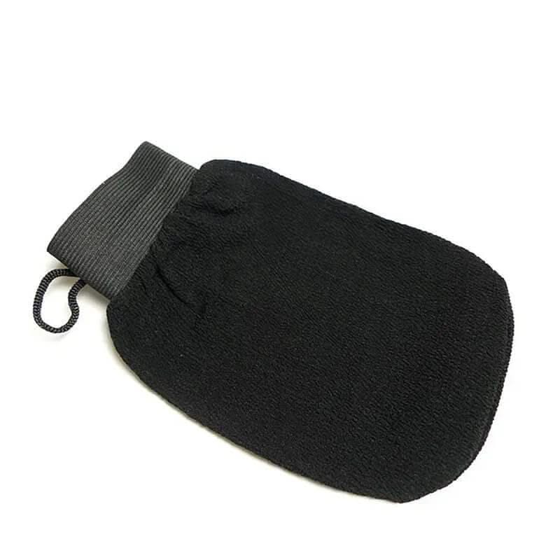 Premium quality washable and reusable black exfoliating mitt for shower and self-tanning preparation