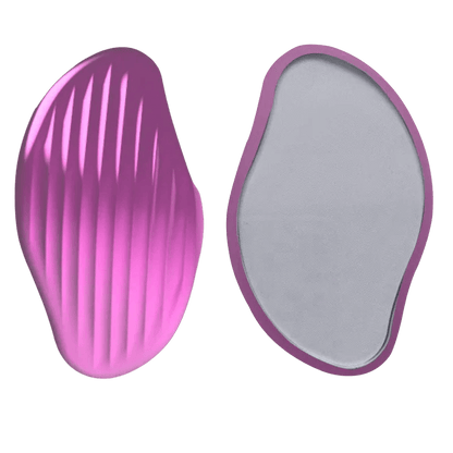 Pink nano glass hair eraser showing textured exfoliating side and smooth crystal surface for painless hair removal